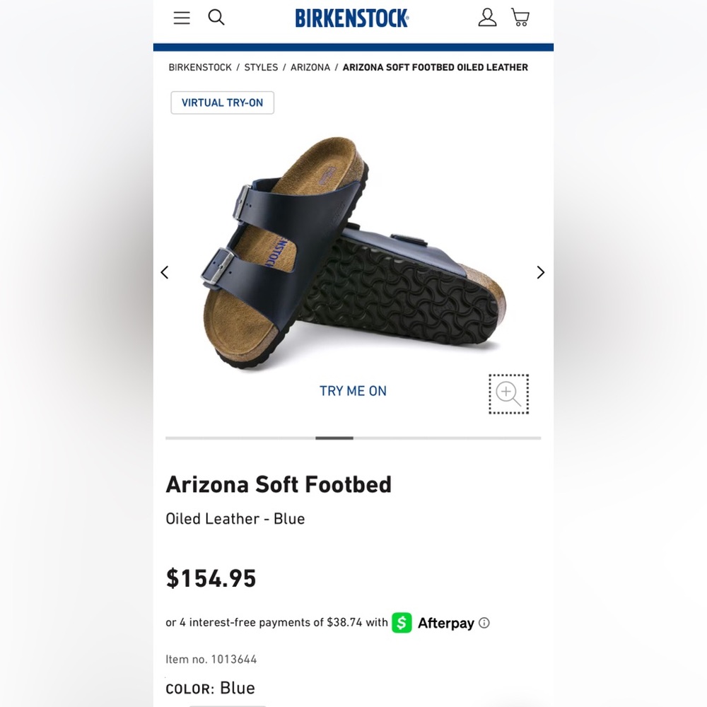 Birkenstock Arizona Oiled Leather Sandals - Blue Women’s Size 38 (US 7-7.5)